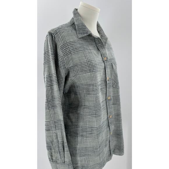 J Crew Womens Flannel Shirt Gray Green Glen Plaid Long Sleeve Top 8 Medium - Picture 1 of 11